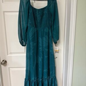 Taylor Teal Long Sleeve Dress